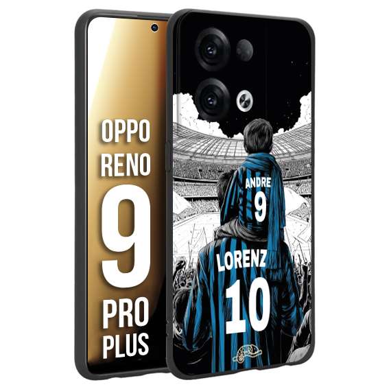 CUSTOMIZZA - Custodia cover nera morbida in tpu compatibile per Oppo Reno 9 PRO PLUS personalizzata calcio football padre e figlio calciatori nerazzurra