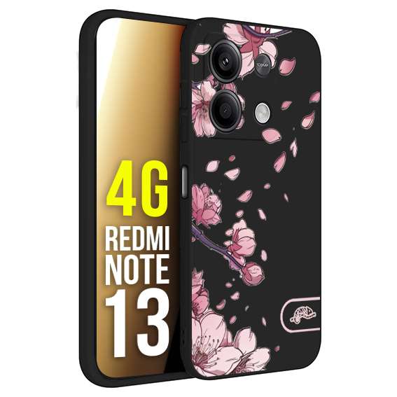 CUSTOMIZZA - Custodia cover nera morbida in tpu compatibile per Xiaomi Redmi Note 13 4G giapponese fiori di ciliegio in fiore a rilievo disegnata tattoo