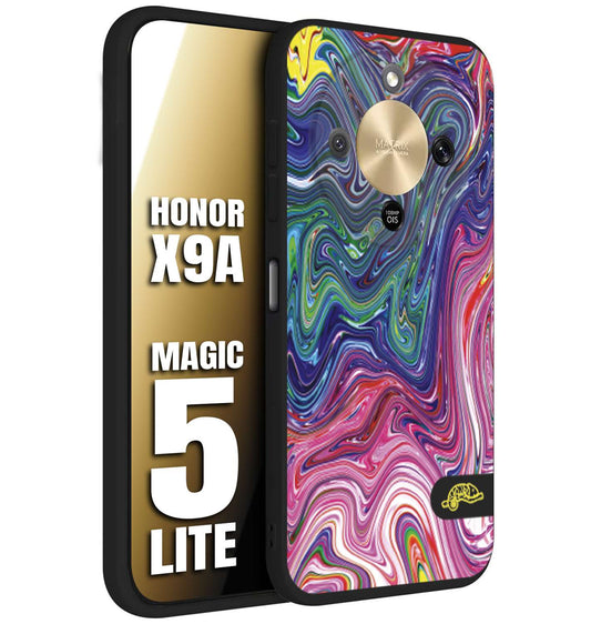 CUSTOMIZZA - Custodia cover nera morbida in tpu compatibile per Honor X9A - Honor Magic 5 Lite colorata fantasia vortice marmo arcobaleno rosa blu fucsia