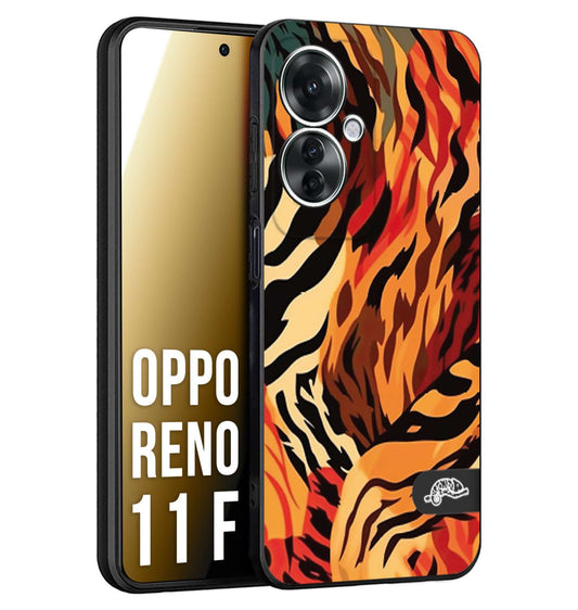 CUSTOMIZZA - Custodia cover nera morbida in tpu compatibile per Oppo Reno 11 F 5G leopardato maculato tigrato tiger colorata gialla rossa arancio