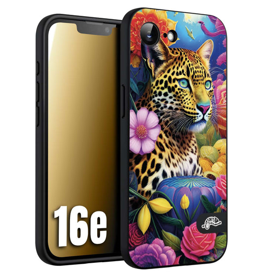 CUSTOMIZZA - Custodia cover nera morbida in tpu compatibile per iPhone 16E astratti donna flower fantasia leopardo ghepardo animali colorati