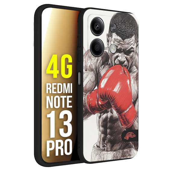 CUSTOMIZZA - Custodia cover nera morbida in tpu compatibile per Xiaomi Redmi Note 13 PRO 4G pugilato pugili disegno tattoo guantoni box pesi massimi gancio