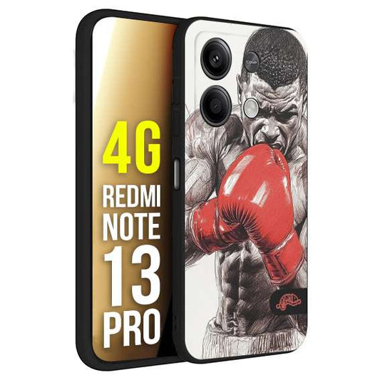 CUSTOMIZZA - Custodia cover nera morbida in tpu compatibile per Xiaomi Redmi Note 13 PRO 4G pugilato pugili disegno tattoo guantoni box pesi massimi gancio