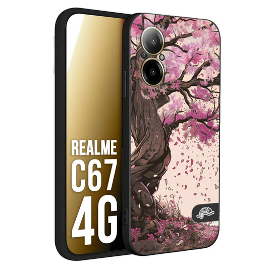 CUSTOMIZZA - Custodia cover nera morbida in tpu compatibile per Realme C67 4G giapponese colori morbidi fiori di ciliegio rosa disegnata