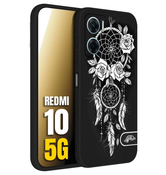 CUSTOMIZZA - Custodia cover nera morbida in tpu compatibile per Xiaomi Redmi 10 5G acchiappasogni dreamcatcher black and white bianco a rilievo disegnato tattoo tatuaggio