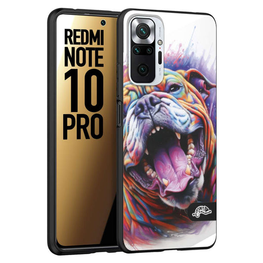 CUSTOMIZZA - Custodia cover nera morbida in tpu compatibile per Xiaomi Redmi Note 10 PRO animali color bulldog cane dog colori vibranti disegnato schizzo