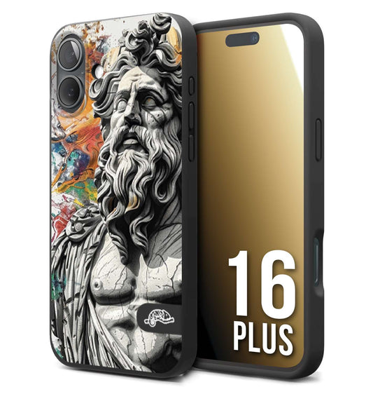 CUSTOMIZZA - Custodia cover nera morbida in tpu compatibile per iPhone 16 PLUS statua colorata moderna antico tattoo splash color