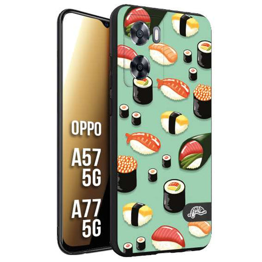 CUSTOMIZZA - Custodia cover nera morbida in tpu compatibile per Oppo A57 5G - A77 5G sushi disegni giapponese nighiri acquamarina verde