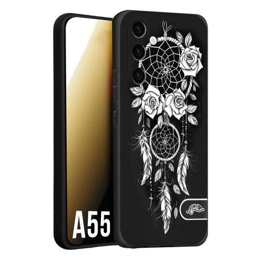 CUSTOMIZZA - Custodia cover nera morbida in tpu compatibile per Samsung A55 5G acchiappasogni dreamcatcher black and white bianco a rilievo disegnato tattoo tatuaggio