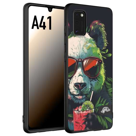 CUSTOMIZZA - Custodia cover nera morbida in tpu compatibile per Samsung A41 estate disegnata cocktails animali simpatici panda mojito
