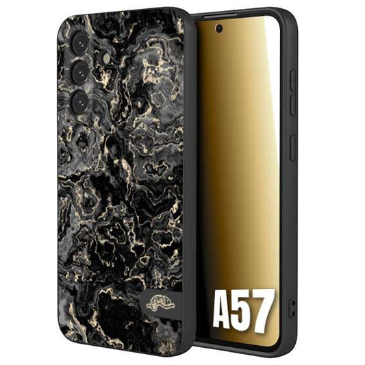 CUSTOMIZZA - Custodia cover nera morbida in tpu compatibile per Samsung A57 effetto marmo marble nero black venature dorato pietra