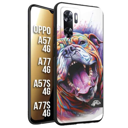 CUSTOMIZZA - Custodia cover nera morbida in tpu compatibile per Oppo A57 - A77 - A57S - A77S (4G) animali color bulldog cane dog colori vibranti disegnato schizzo