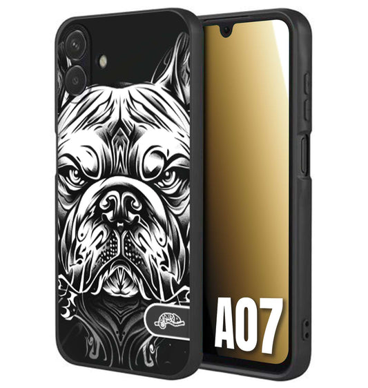 CUSTOMIZZA - Custodia cover nera morbida in tpu compatibile per Samsung A07 bulldog bianco a rilievo disegnato tattoo tatuaggio