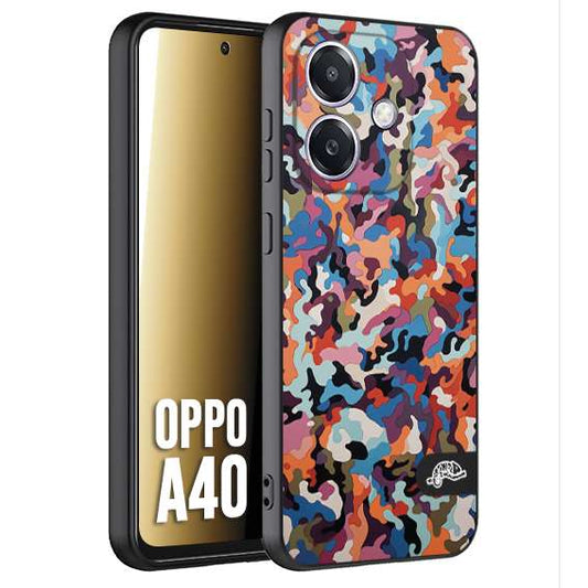 CUSTOMIZZA - Custodia cover nera morbida in tpu compatibile per Oppo A40 camouflage mimetico militare moderno blu arancio rosa
