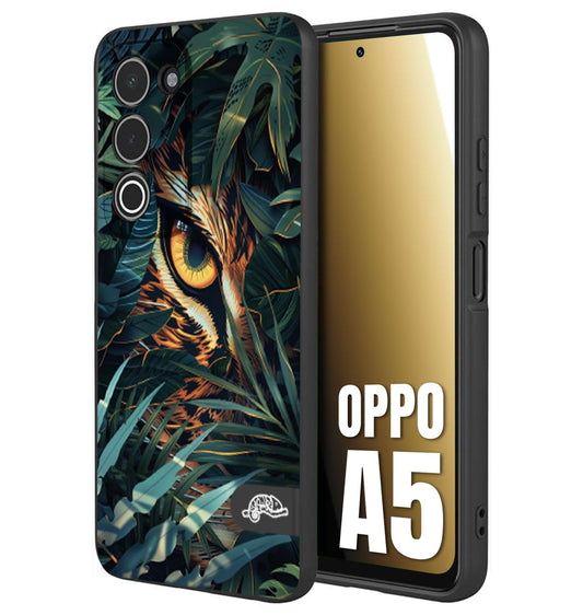 CUSTOMIZZA - Custodia cover nera morbida in tpu compatibile per Oppo A5 animali color giungla tropicale occhio di giaguaro felino disegnato