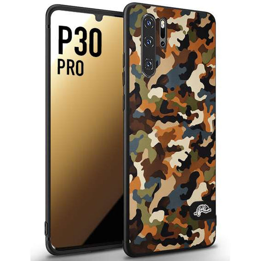 CUSTOMIZZA - Custodia cover nera morbida in tpu compatibile per Huawei P30 PRO camouflage mimetico militare moderno blu marrone beige