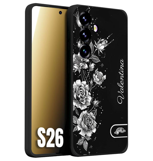 CUSTOMIZZA - Custodia cover nera morbida in tpu compatibile per Samsung S26 personalizzata rilievo soft touch nome rose fiori donna