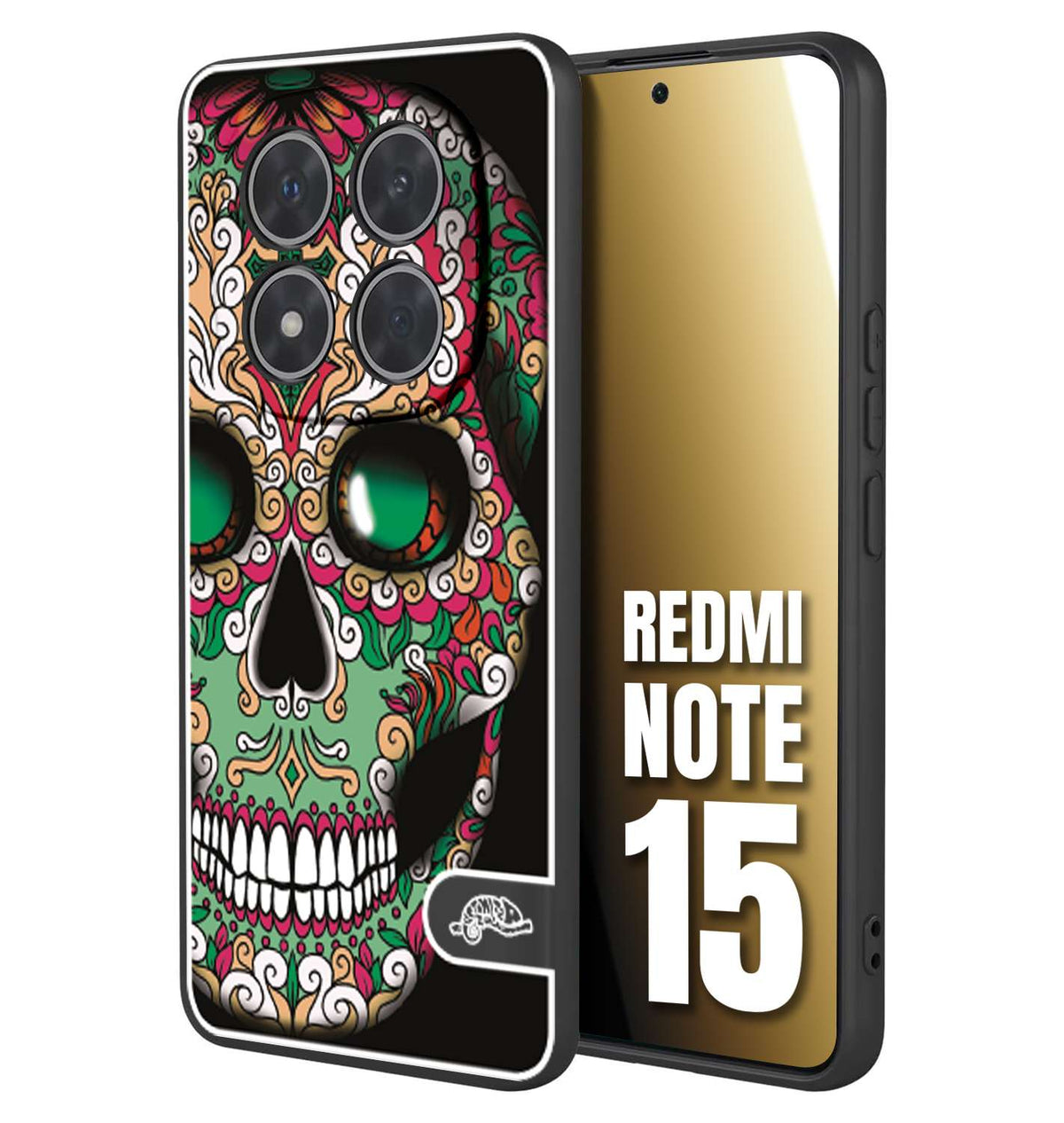 CUSTOMIZZA - Custodia cover nera morbida in tpu compatibile per Xiaomi Redmi Note 15 teschio messicano Mexican skull verde fucsia