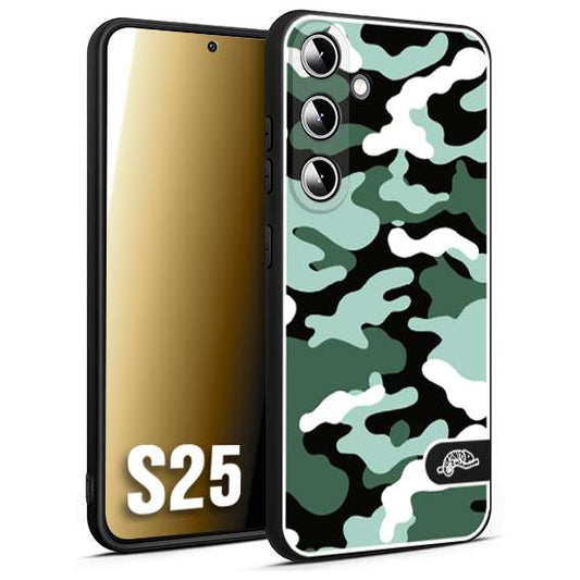 CUSTOMIZZA - Custodia cover nera morbida in tpu compatibile per Samsung S25 camouflage mimetico militare verde green