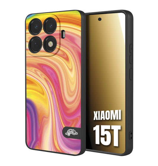 CUSTOMIZZA - Custodia cover nera morbida in tpu compatibile per Xiaomi 15T colorata fantasia vortice marmo onde rosa fucsia gialla