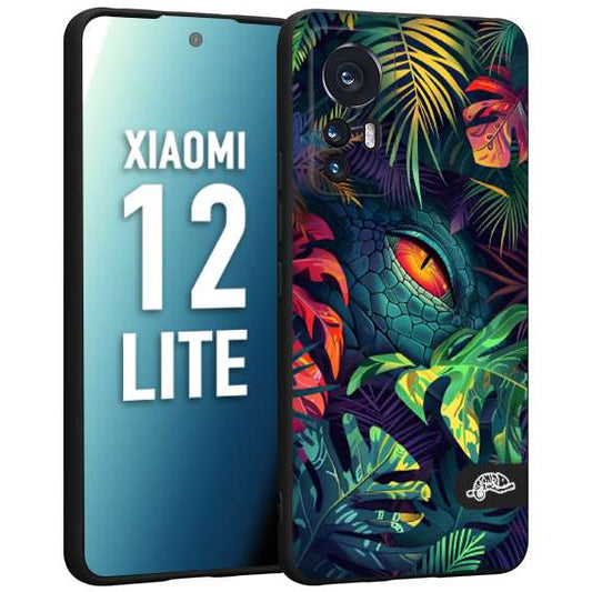 CUSTOMIZZA - Custodia cover nera morbida in tpu compatibile per Xiaomi 12 LITE animali color giungla tropicale occhio di coccodrillo alligatore disegnato