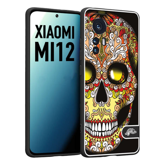 CUSTOMIZZA - Custodia cover nera morbida in tpu compatibile per Xiaomi 12 5G teschio messicano Mexican skull giallo rosso arancio