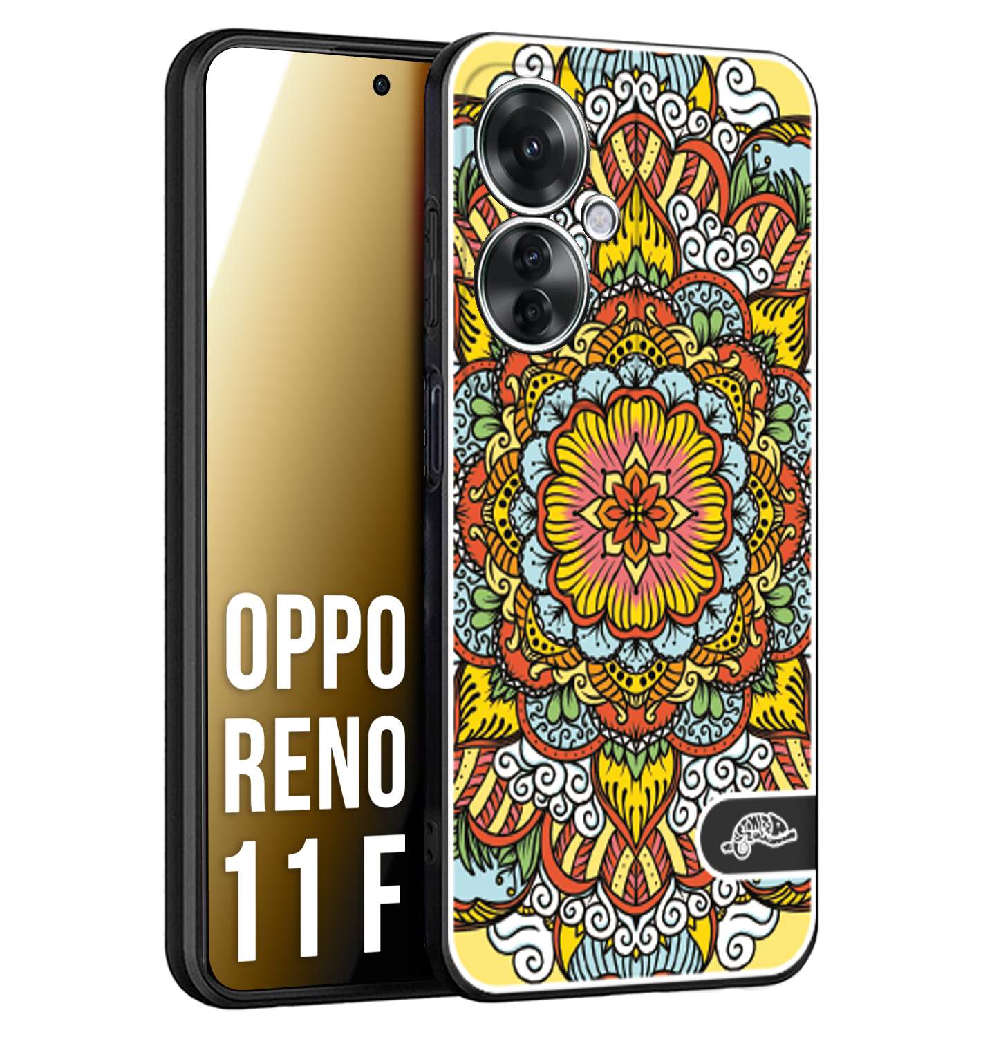 CUSTOMIZZA - Custodia cover nera morbida in tpu compatibile per Oppo Reno 11 F 5G mandala colorato fiore nuvole arancione
