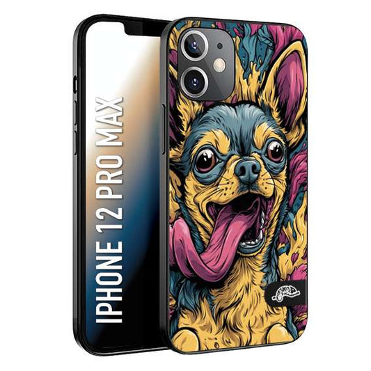 CUSTOMIZZA - Custodia cover nera morbida in tpu compatibile per iPhone 12 PRO MAX Chihuahua illustrazione cane pop art cane street art cartone animato