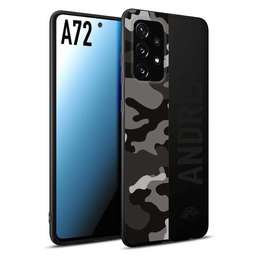 CUSTOMIZZA - Custodia cover nera morbida in tpu compatibile per Samsung A72 camouflage mimetico militare personalizzata nome