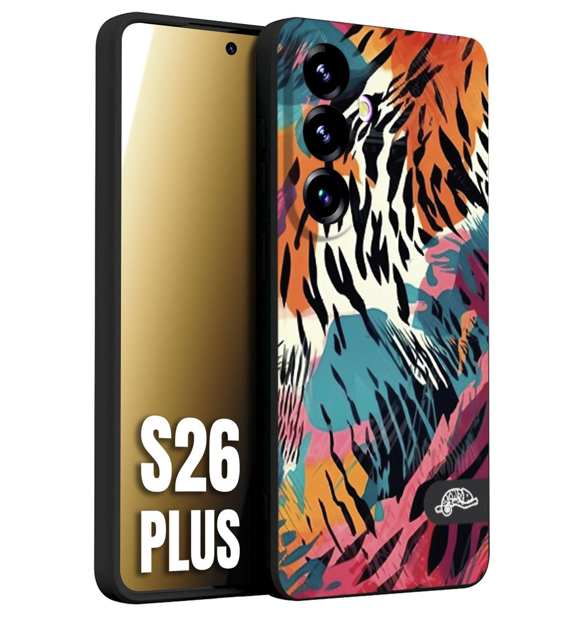 CUSTOMIZZA - Custodia cover nera morbida in tpu compatibile per Samsung S26 PLUS leopardato maculato tigrato tiger colorata summer color