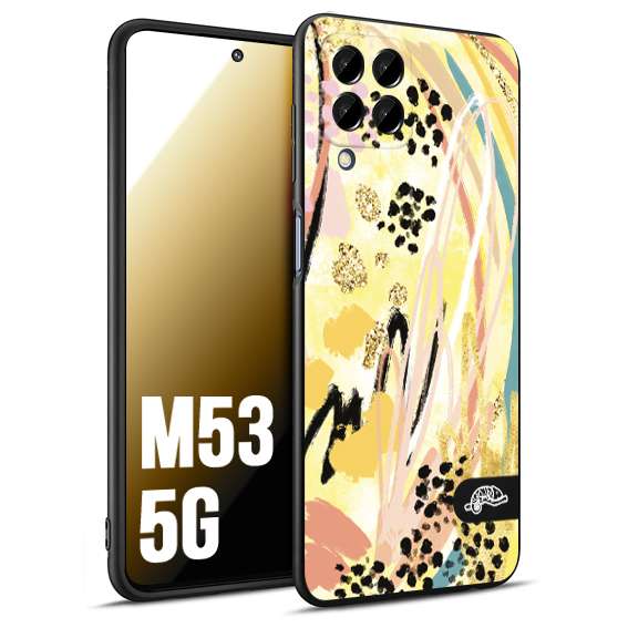 CUSTOMIZZA - Custodia cover nera morbida in tpu compatibile per Samsung M53 5G astratti donna flower fantasia estate gialla rosa leopardata