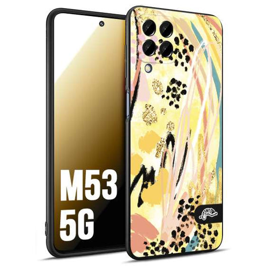 CUSTOMIZZA - Custodia cover nera morbida in tpu compatibile per Samsung M53 5G astratti donna flower fantasia estate gialla rosa leopardata