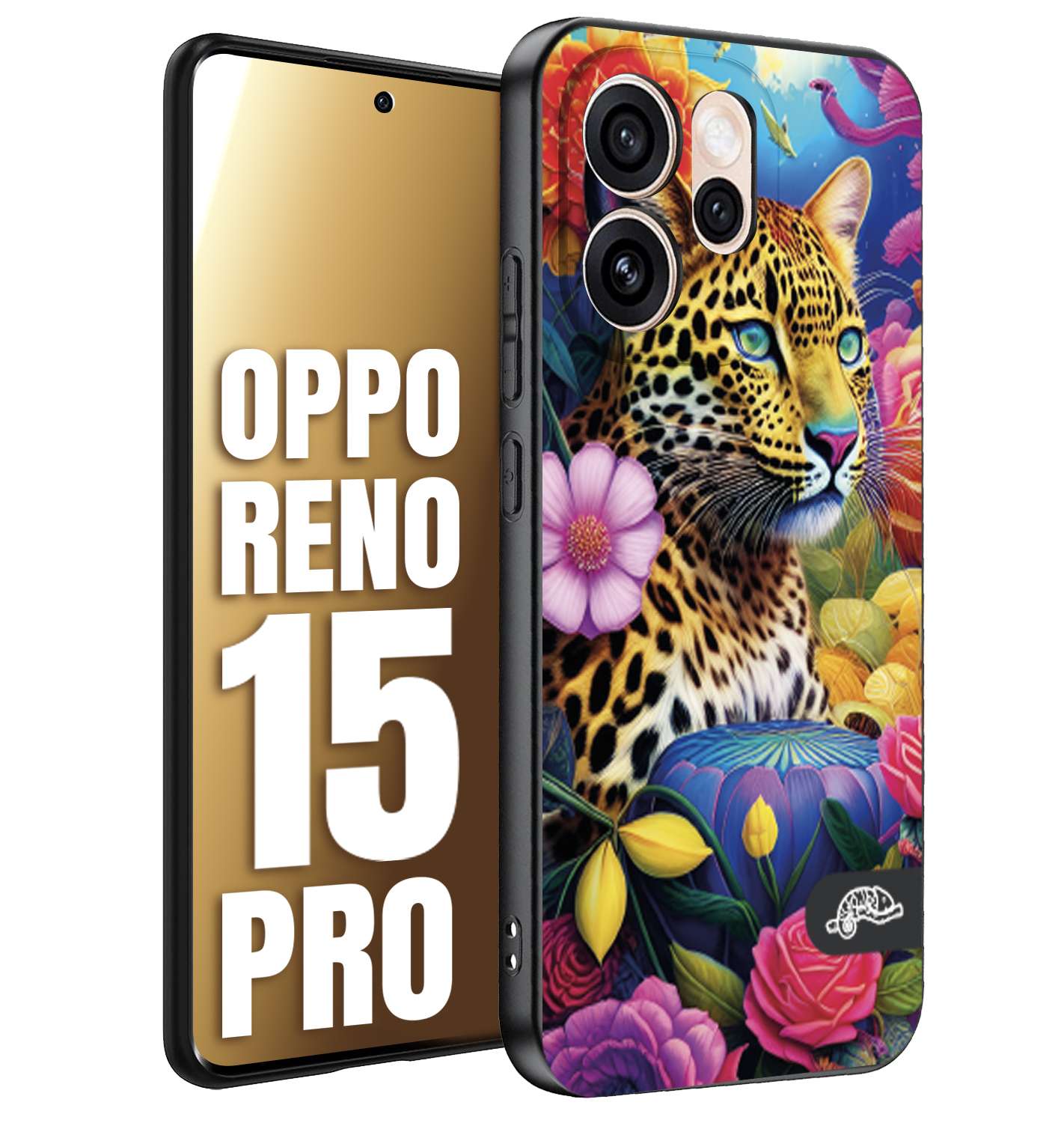 CUSTOMIZZA - Custodia cover nera morbida in tpu compatibile per Oppo Reno 15 PRO astratti donna flower fantasia leopardo ghepardo animali colorati