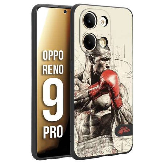CUSTOMIZZA - Custodia cover nera morbida in tpu compatibile per Oppo Reno 9 PRO pugilato pugili disegno tattoo guantoni box sport ring