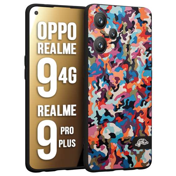 CUSTOMIZZA - Custodia cover nera morbida in tpu compatibile per Oppo Realme 9 4G - 9 PRO PLUS camouflage mimetico militare moderno blu arancio rosa