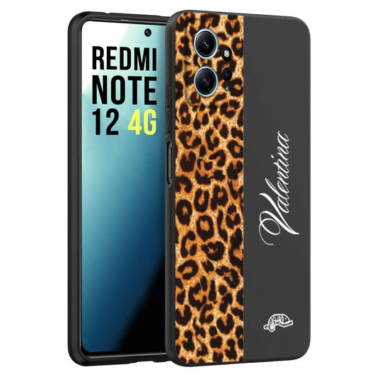 CUSTOMIZZA - Custodia cover nera morbida in tpu compatibile per Xiaomi Redmi Note 12 4G custom nome scritta leopardato maculato donna marrone leopard