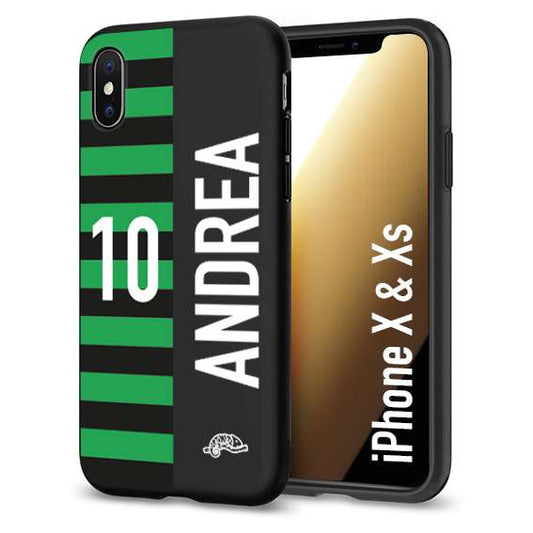 CUSTOMIZZA - Custodia cover nera morbida in tpu compatibile per iPhone X - Xs personalizzata calcio football nome e numero calciatori neroverde