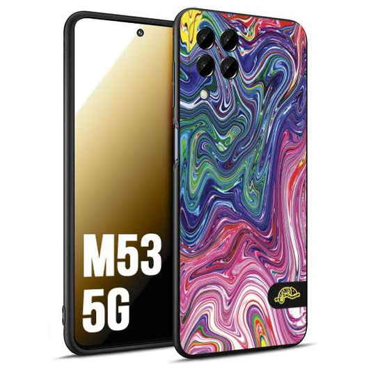CUSTOMIZZA - Custodia cover nera morbida in tpu compatibile per Samsung M53 5G colorata fantasia vortice marmo arcobaleno rosa blu fucsia