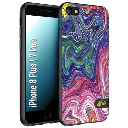 CUSTOMIZZA - Custodia cover nera morbida in tpu compatibile per iPhone 7 PLUS - 8 plus colorata fantasia vortice marmo arcobaleno rosa blu fucsia
