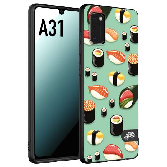 CUSTOMIZZA - Custodia cover nera morbida in tpu compatibile per Samsung A31 sushi disegni giapponese nighiri acquamarina verde