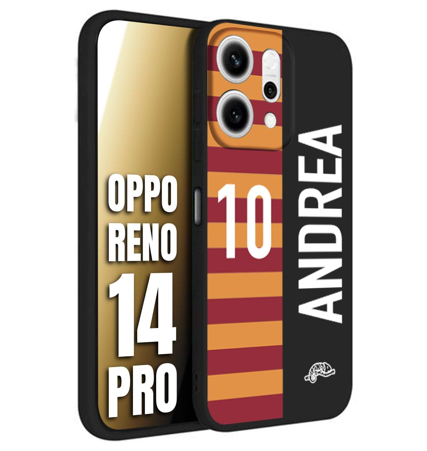 CUSTOMIZZA - Custodia cover nera morbida in tpu compatibile per Oppo Reno 14 PRO personalizzata calcio football nome e numero calciatori giallo rossi