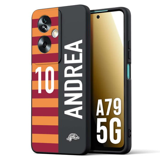 CUSTOMIZZA - Custodia cover nera morbida in tpu compatibile per Oppo A79 5G personalizzata calcio football nome e numero calciatori giallo rossi