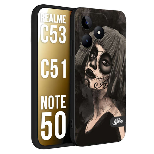 CUSTOMIZZA - Custodia cover nera morbida in tpu compatibile per Oppo Realme C53 - C51 - NOTE 50 chicana messicana dea de la muerte donna santa tattoo disegnata