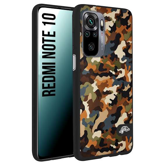 CUSTOMIZZA - Custodia cover nera morbida in tpu compatibile per Xiaomi Redmi Note 10 camouflage mimetico militare moderno blu marrone beige