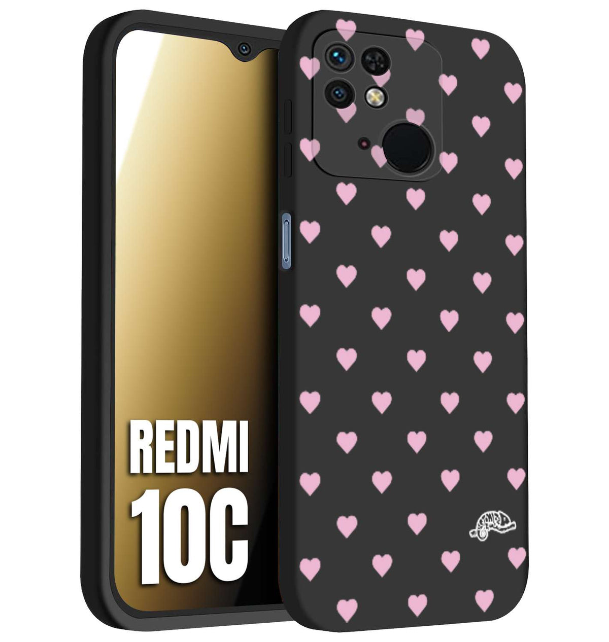 CUSTOMIZZA - Custodia cover nera morbida in tpu compatibile per Xiaomi Redmi 10C cuori pois rosa su nero donna pin up vintage