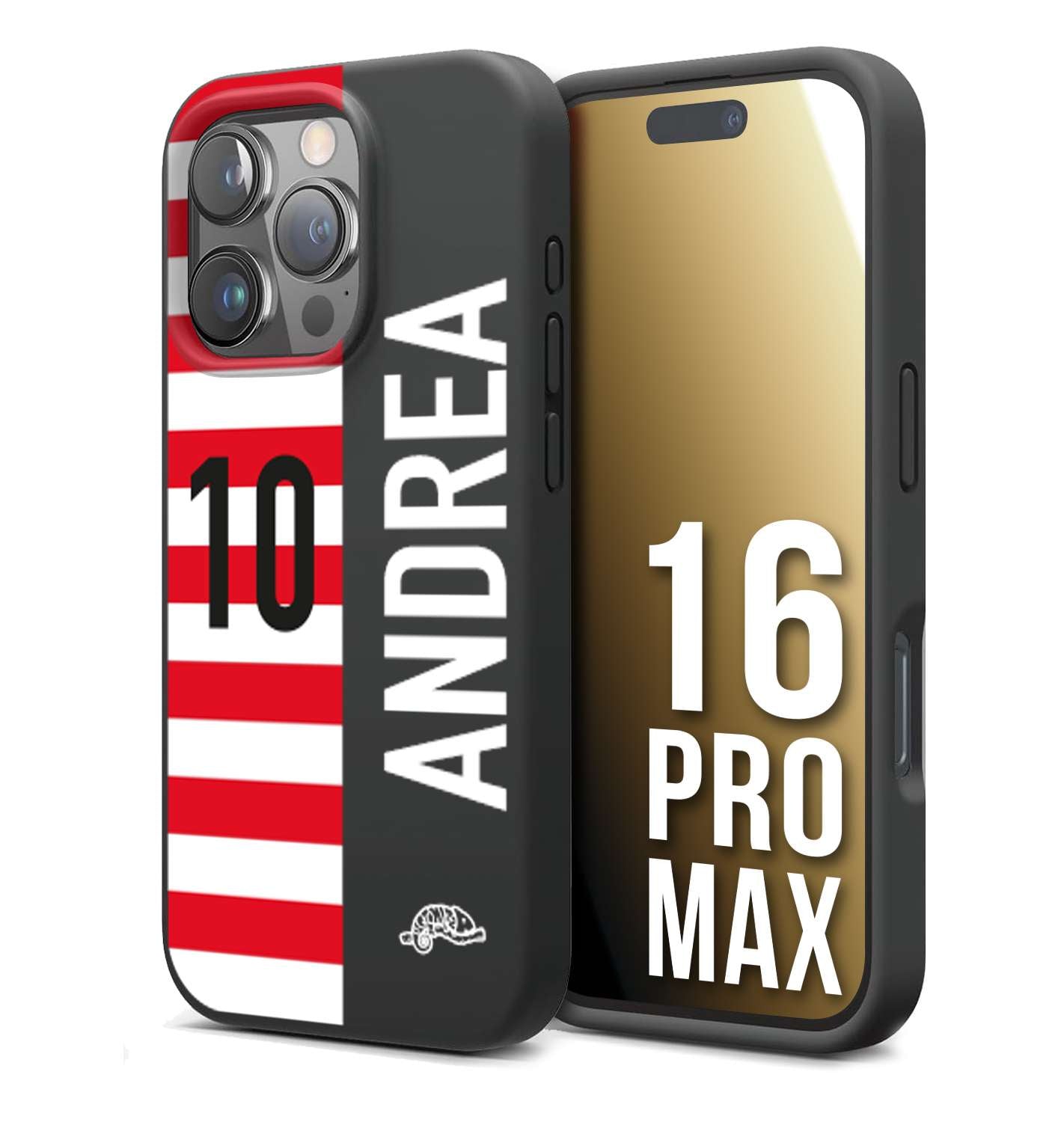 CUSTOMIZZA - Custodia cover nera morbida in tpu compatibile per iPhone 16 PRO MAX personalizzata calcio football nome e numero calciatori bianco rossa