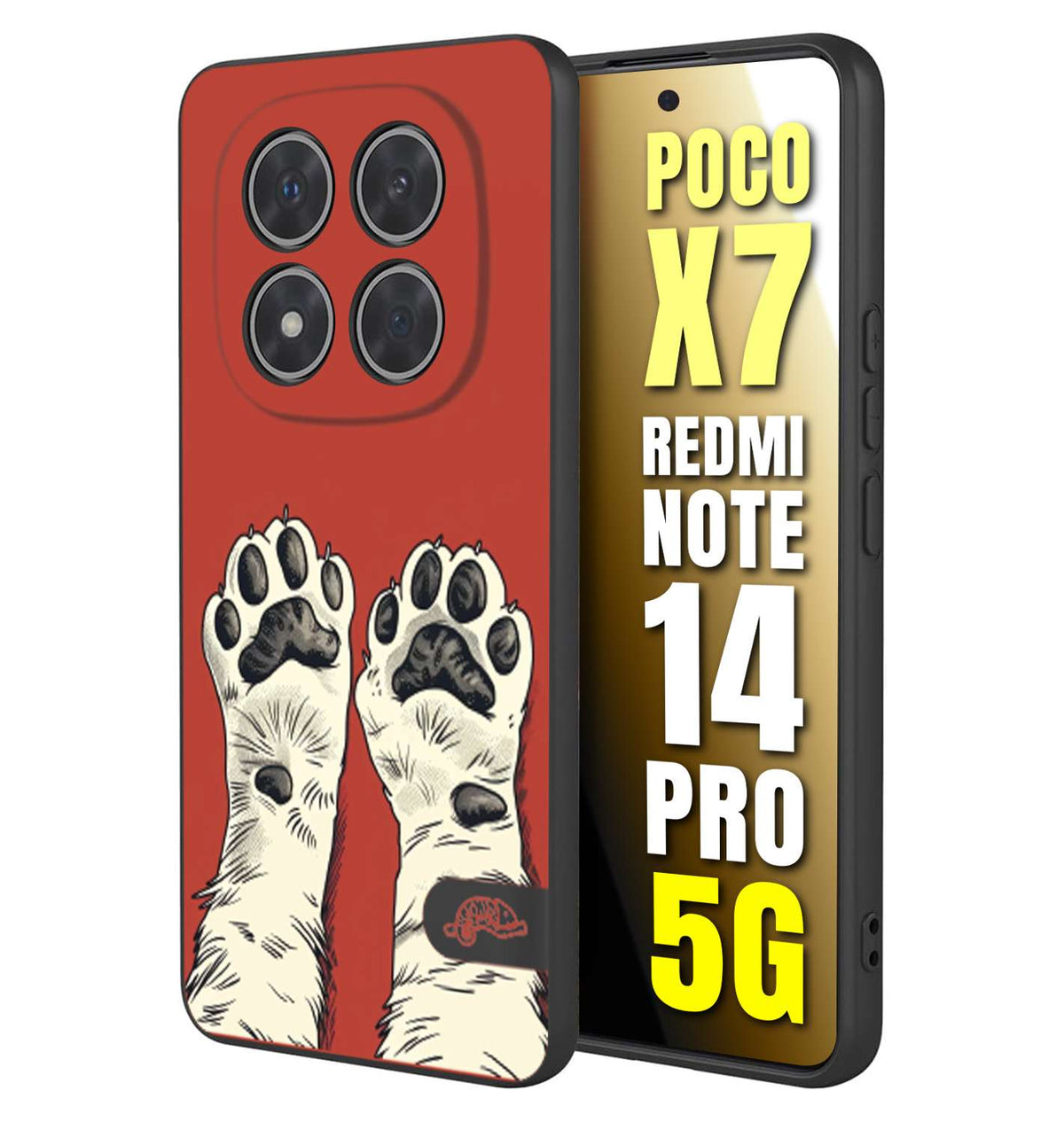CUSTOMIZZA - Custodia cover nera morbida in tpu compatibile per Xiaomi Redmi Note 14 PRO 5G zampe di gatto cat paws rossa red disegnata fumetto cartoon