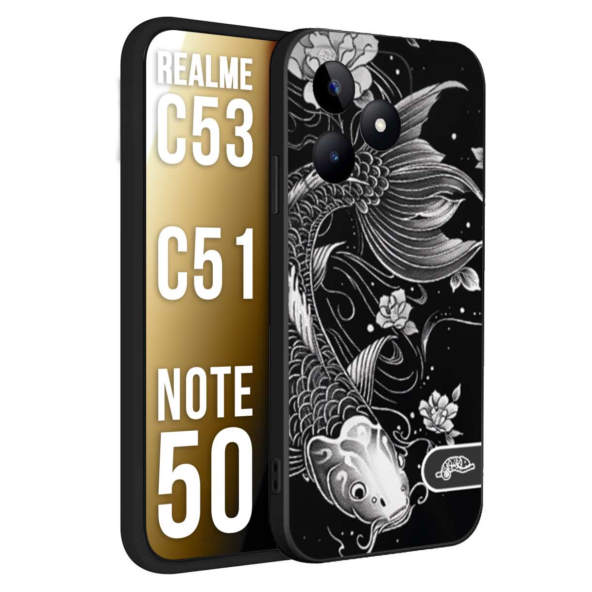 CUSTOMIZZA - Custodia cover nera morbida in tpu compatibile per Oppo Reno 11 F 5G carpa koi black and white bianco a rilievo disegnato tattoo tatuaggio