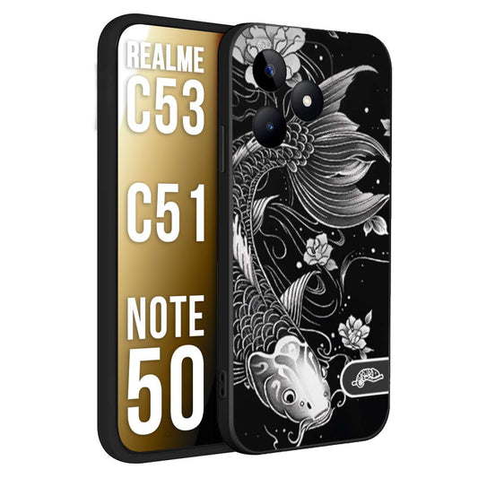 CUSTOMIZZA - Custodia cover nera morbida in tpu compatibile per Oppo Reno 11 F 5G carpa koi black and white bianco a rilievo disegnato tattoo tatuaggio