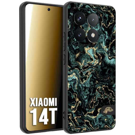 CUSTOMIZZA - Custodia cover nera morbida in tpu compatibile per Xiaomi 14T effetto marmo marble verde green venature dorato pietra
